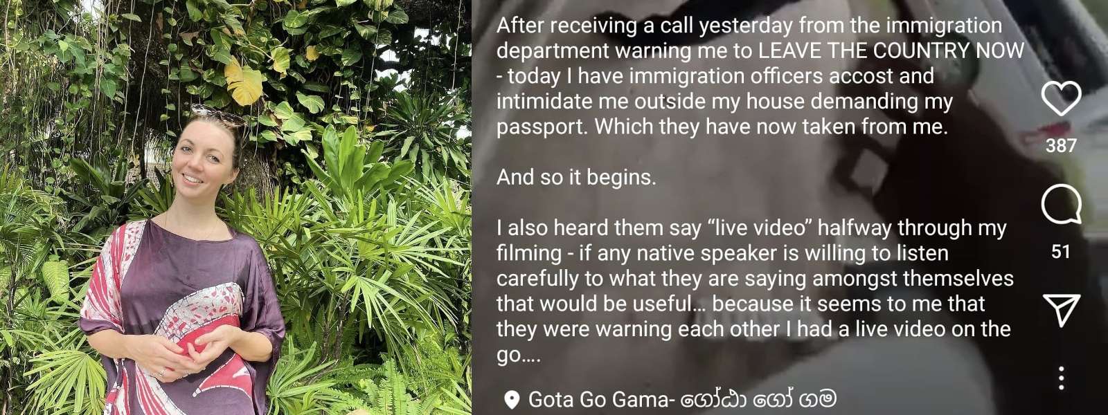 British woman asked to leave Sri Lanka before 15th August for posting Aragalaya Content